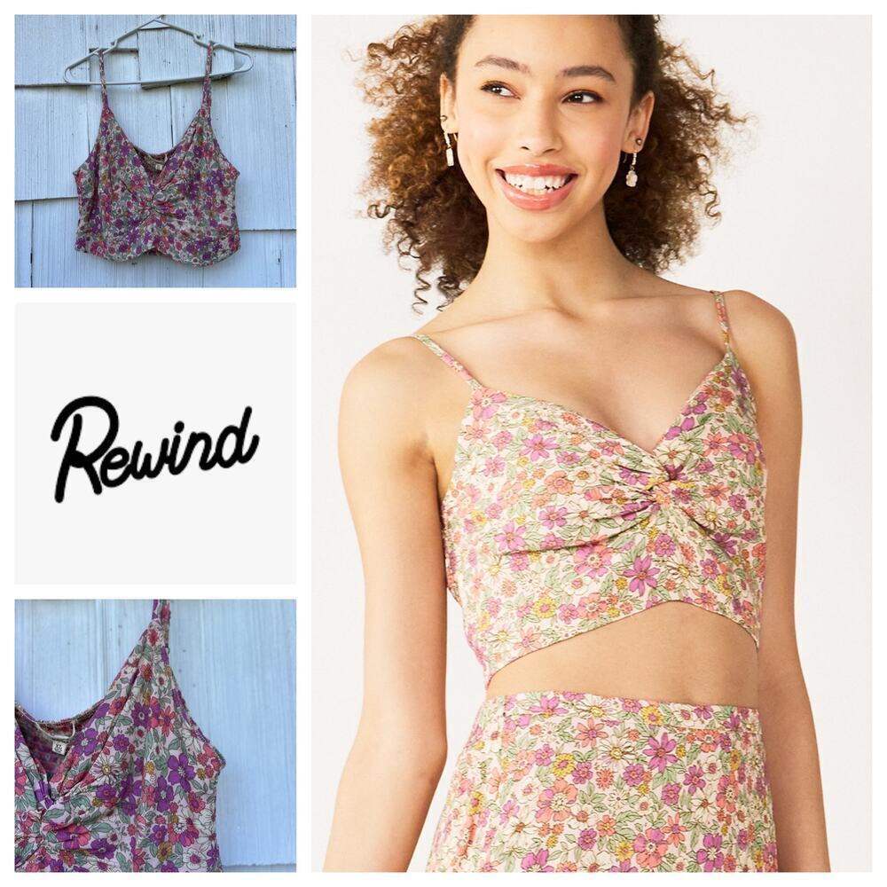 NWT Rewind Juniors Twist Front Crop Top Blush‎ Floral Print Sleeveless Size XL